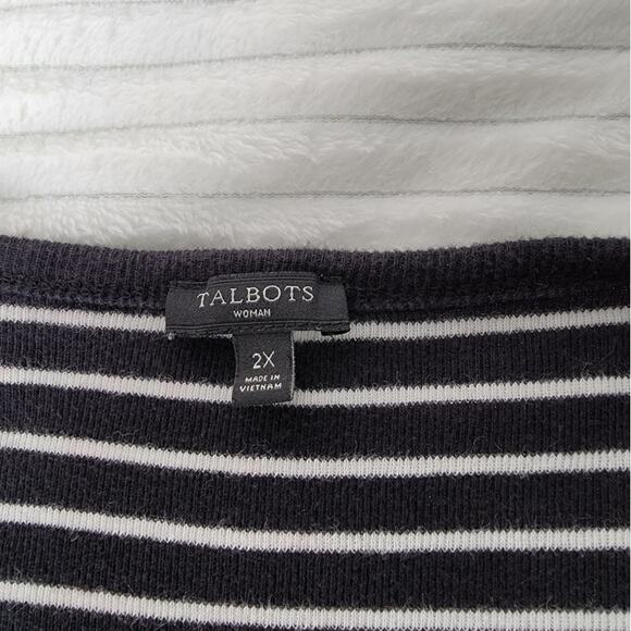 Talbots Woman Black White Striped Open Front Cotton Cardigan Nautical Coastal - Picture 6 of 8
